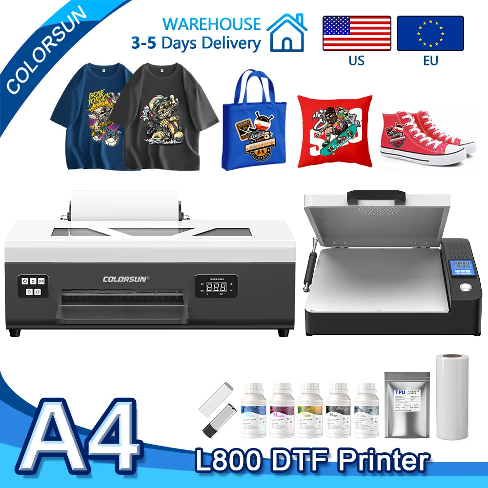 Colorsun A4 DTF Printer For Epson L800 Impresora A4 DTF Printing Machine Direct to Film A4 DTF Printers For T-Shirts Hoodies