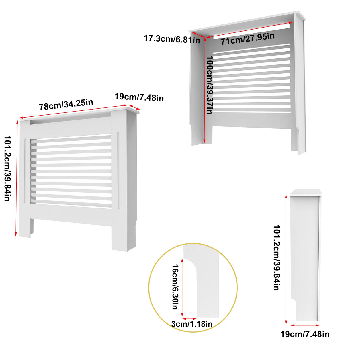 Modern 100cm MDF Wood Slat Radiator Cover for Living Room Bedroom Hallway - Decorative Cabinet Slat Style