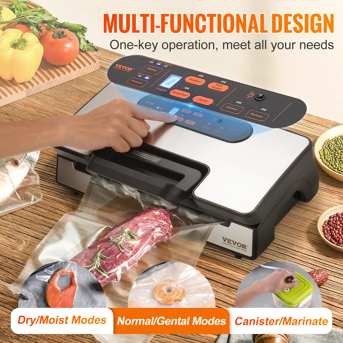 SucceBuy 90Kpa 130W Vacuum Sealer Food Packaging Machine with Free 10pcs Vacuum bags for Household Kitchen Vacuum Food Sealing