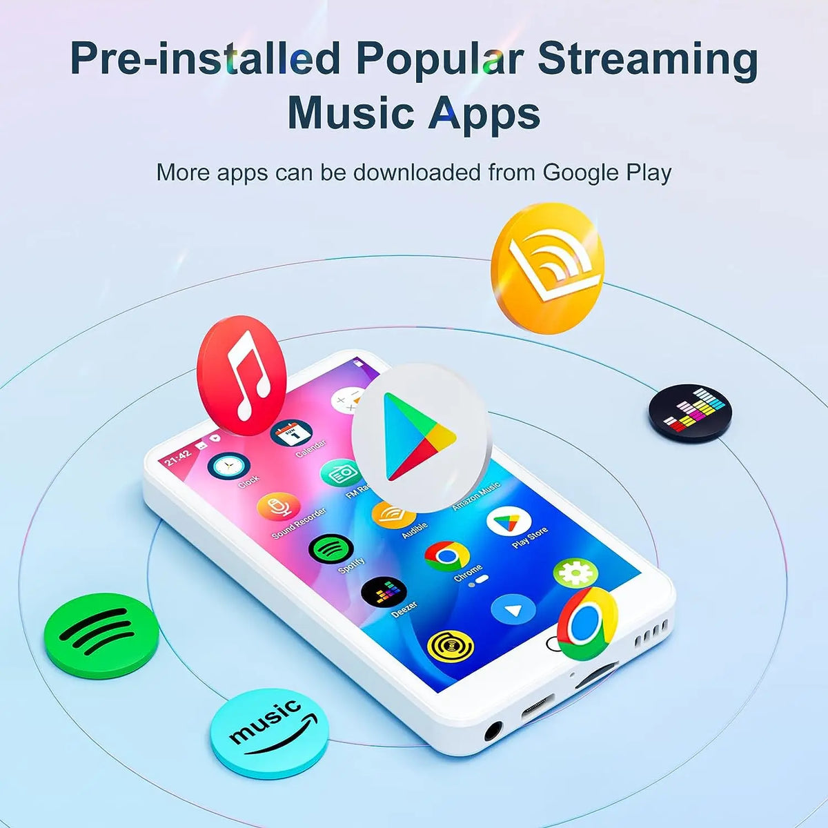 MECHEN 16GB Android 9.0 MP3 Player with Bluetooth and WiFi, with Spotify,Audible,Pandora, Up to 512 GB (White)