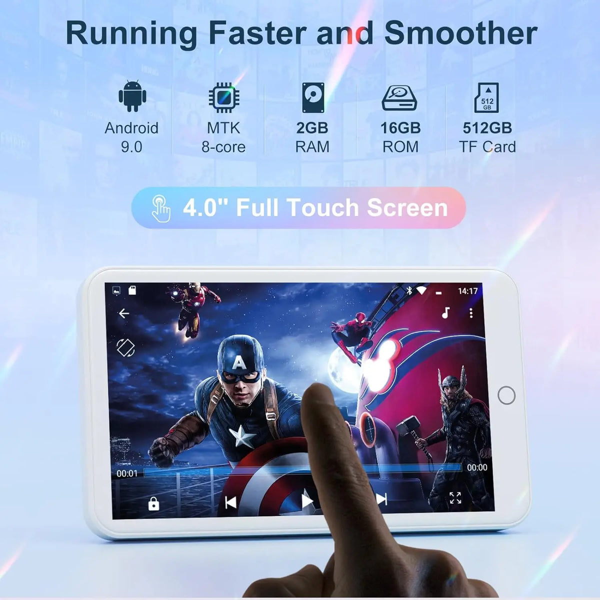 MECHEN 16GB Android 9.0 MP3 Player with Bluetooth and WiFi, with Spotify,Audible,Pandora, Up to 512 GB (White)