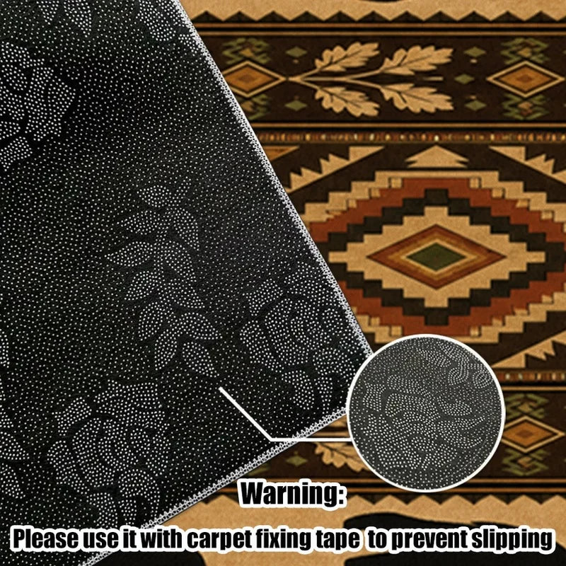 1Pc American Retro Bohemian Black Bear Pattern Carpet, Art Decorative Carpet, Suitable for Living Room, Bedroom, Dining Room, Bedside, Indoor and Outdoor Patio, Home Decoration