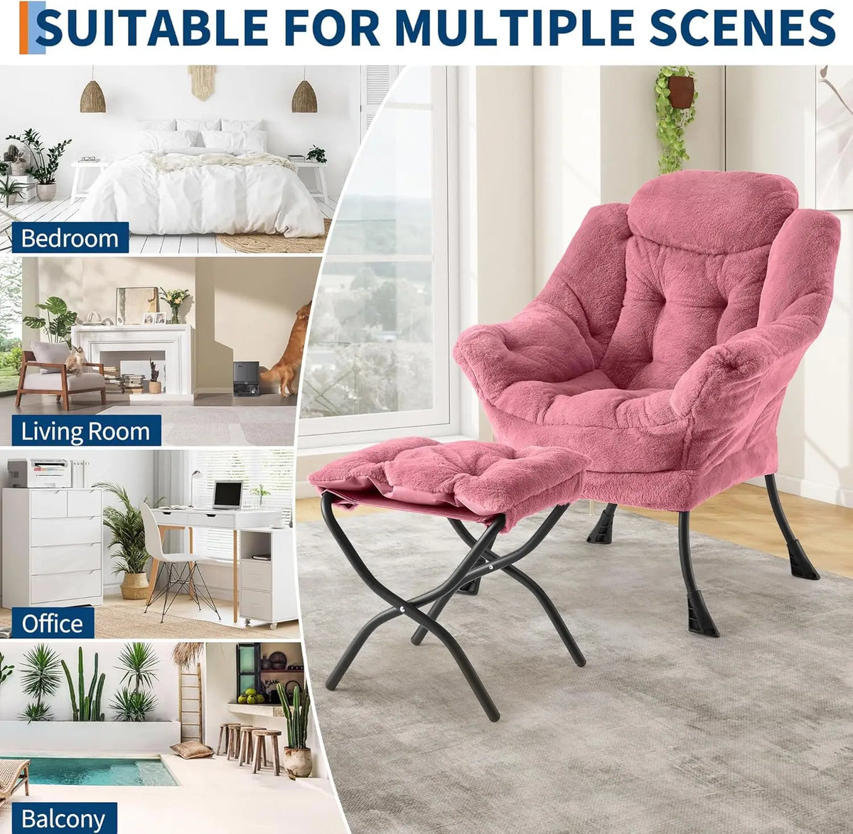 Lazy Chair with Ottoman, Large Lounge Accent Chair, Comfy Armchair with Folding Footrest,Reading Armchair for Bedroom