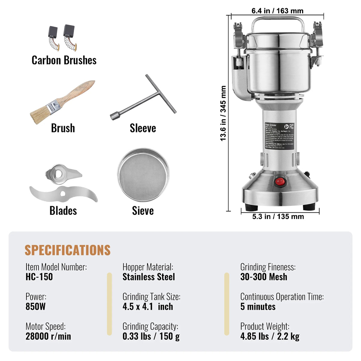 SucceBuy 150-2500g Electric Grain Mill Grinder Commercial Swing Spice Grinders for Dry Herbs Grains Spices Cereals Coffee Corn