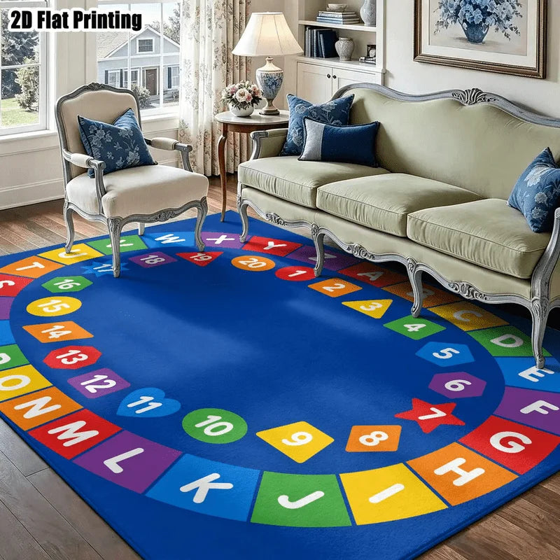 1Pc Alphabet Number Geometric Pattern Rug, Retro Art Decorative Carpet for Living Room, Bedroom, Dining Room, Bedside, Indoor and Outdoor Patio, Home Decoration