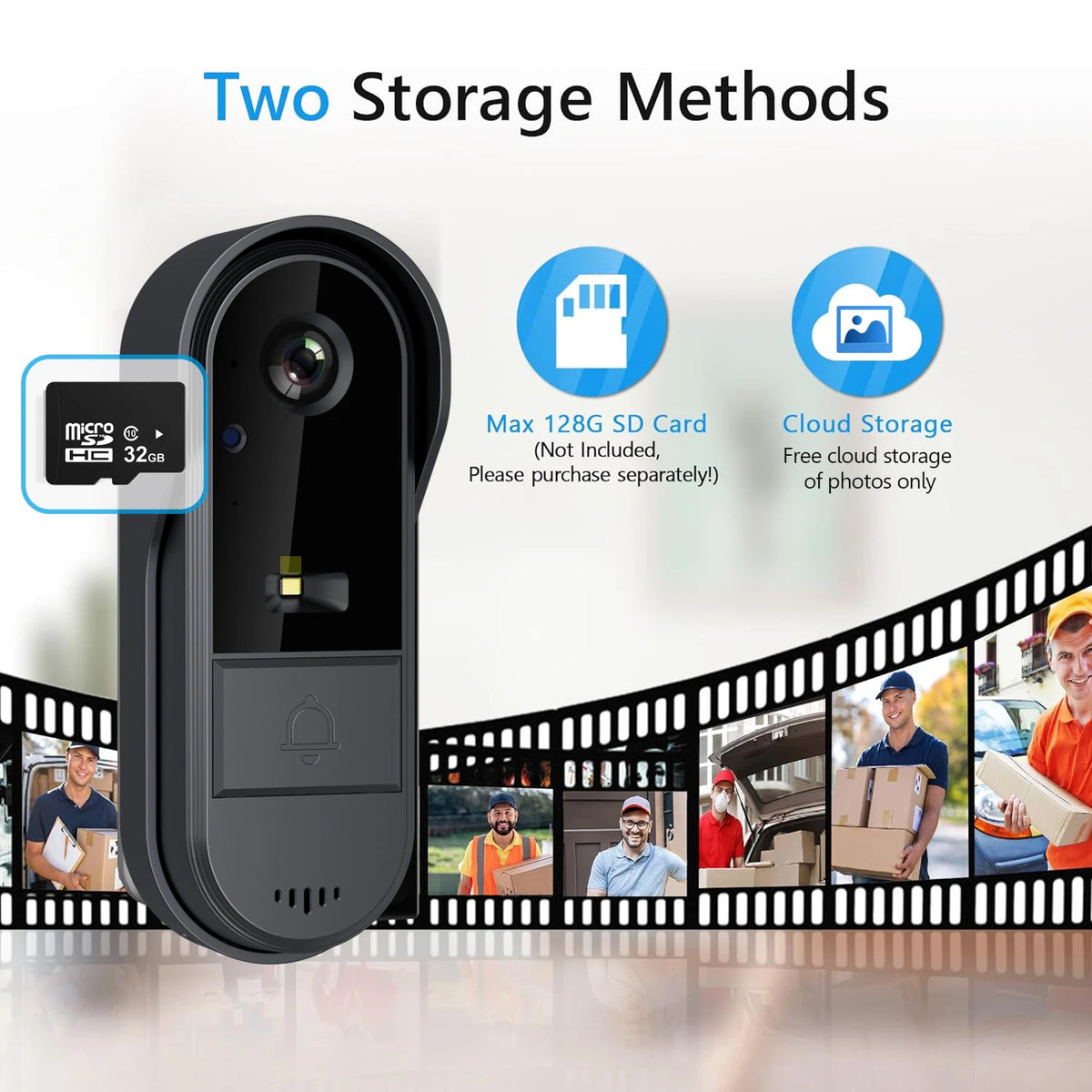 XBIBI Tuya WiFi doorbell 2-way HD 1080P, microSD/cloud, waterproof, 1000mAh battery, long standby,Wireless Security Camera