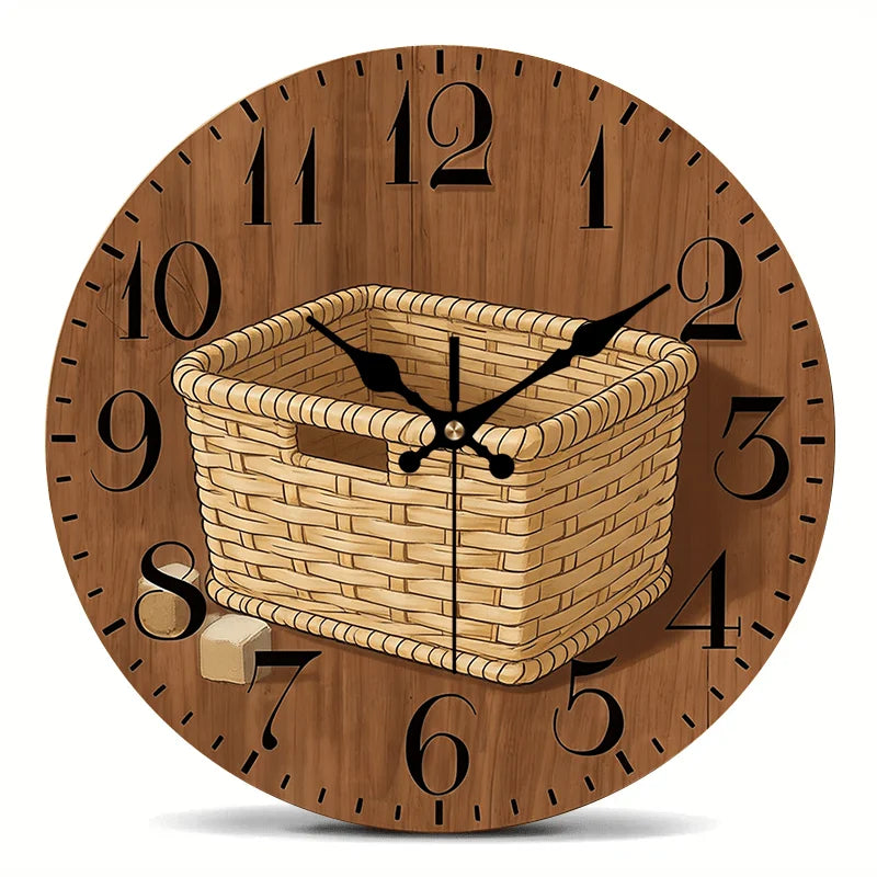 2D Flat. 1pc, Wooden Wall Clock: a Minimalist Clock That Serves As a Creative Home Decor Item, Featuring a Silent Round Design, Perfect for Decorating Bedrooms, Living Rooms, Offices, Kitchens, And Bathrooms