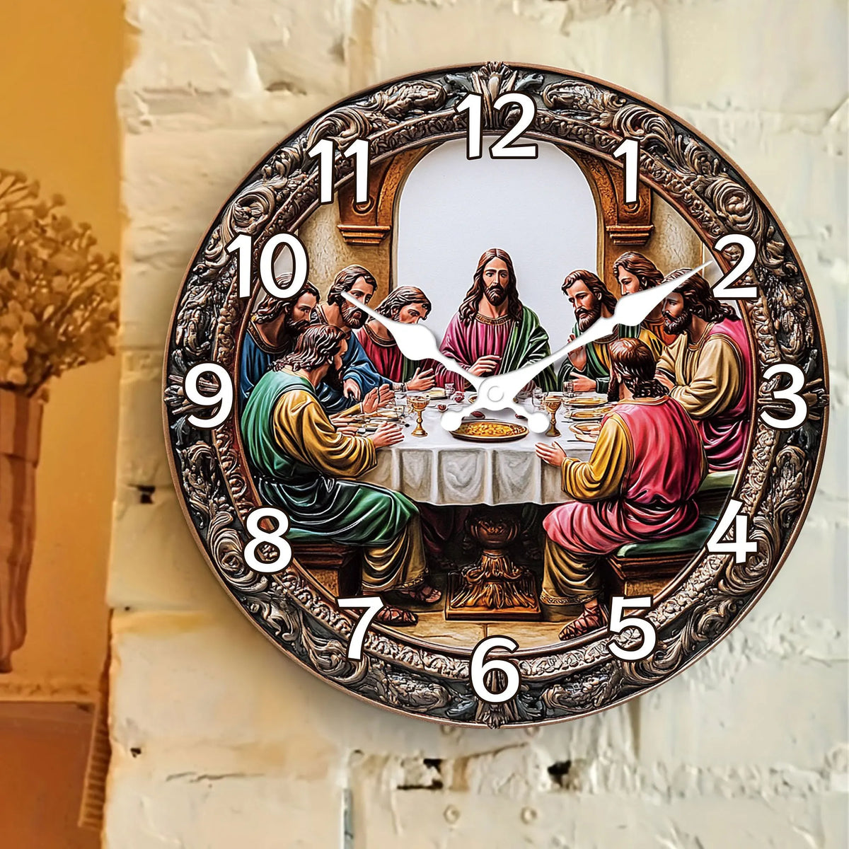 1pc, "The Last Supper" Wooden Wall Clock, Fantasy Theme Silent Wall Clock, Living Room, Bedroom, Kitchen, Office, Church Decor, Christmas, New Year Decor, Modern Home Art Decor, Ideal Birthday, Holiday Gift, Gift for Believer
