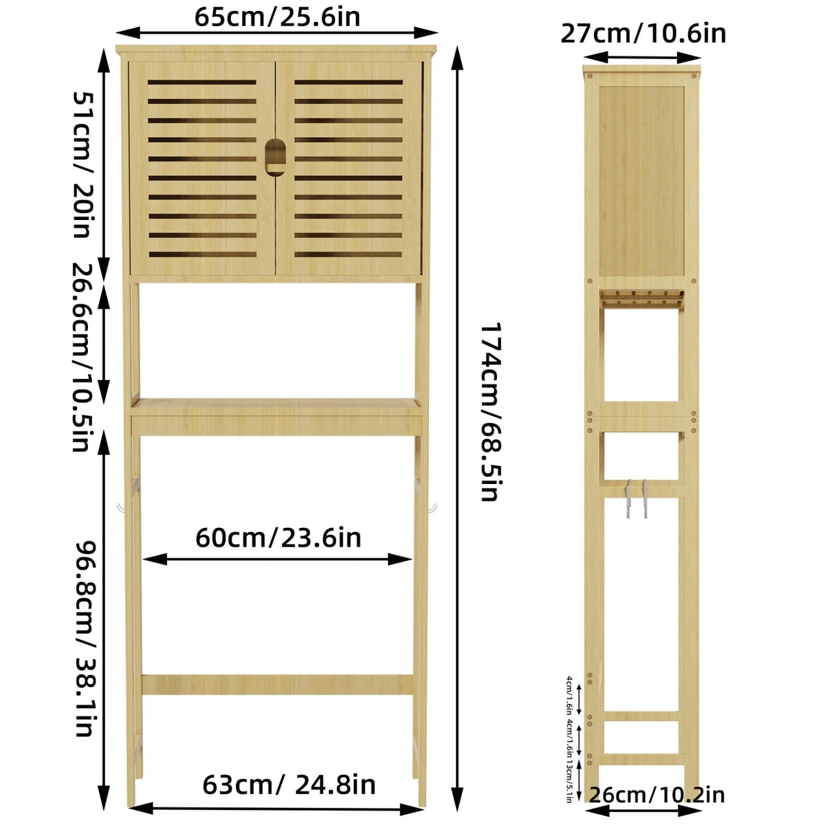 Natural Bamboo Over The Toilet Storage Rack 3-Tier Shelves Storage Shelf Cabinet Bathroom Organizer Space Saver