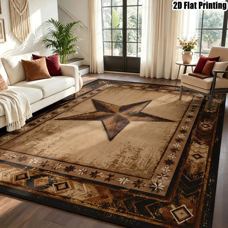 1Pc American Retro Five-Pointed Star Geometric Carpet, Country Style Decorative Carpet for Living Room, Bedroom, Dining Room, Bedside, Indoor and Outdoor Patio, Home Decor Accessories
