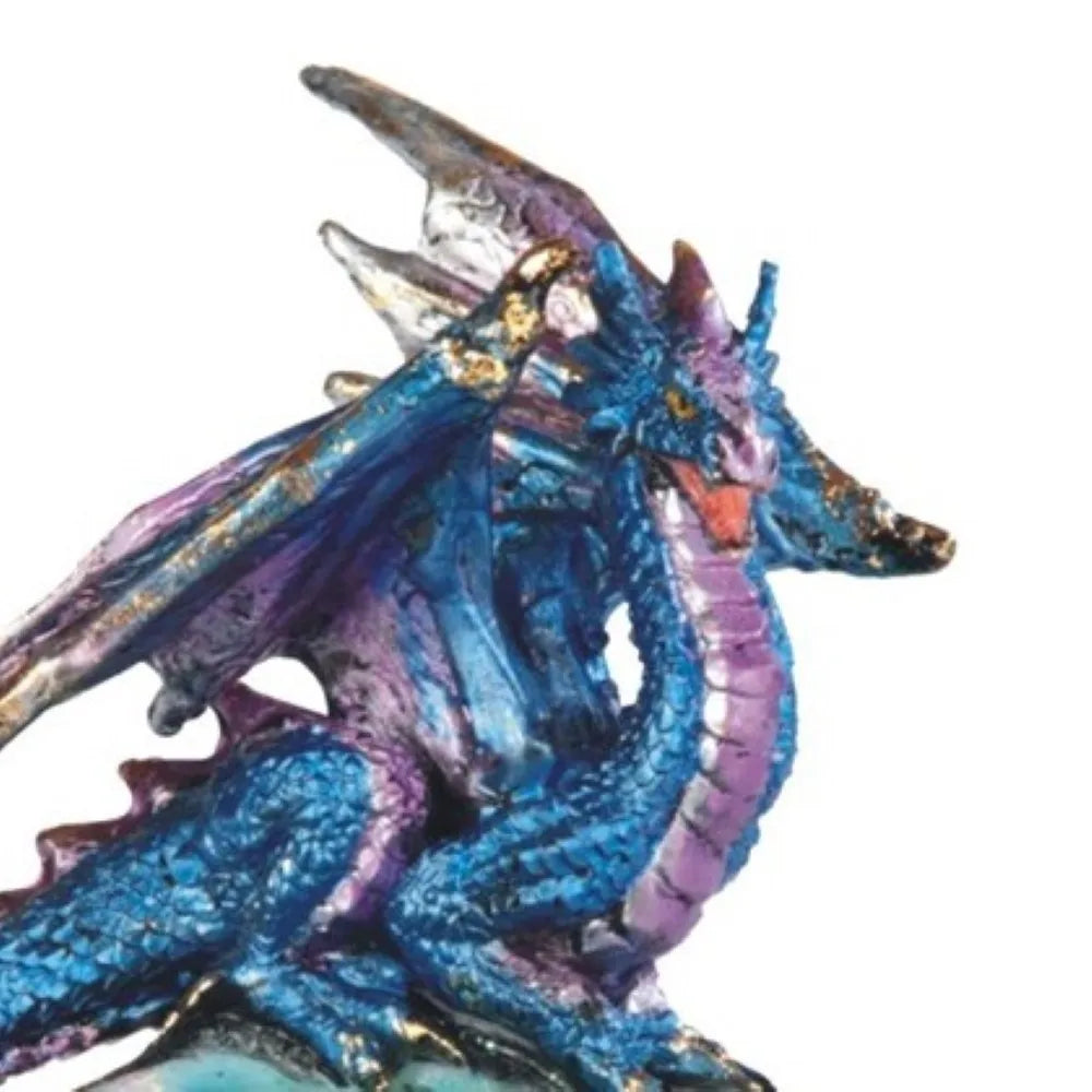 3"H Blue Dragon Tray Figurine – Fantasy Dragon Statue with Faux Crystal Geode Base, Decorative Resin Collectible for Office Desk, Bookshelf, Home Decor, Gothic Gift for Dragon Lovers