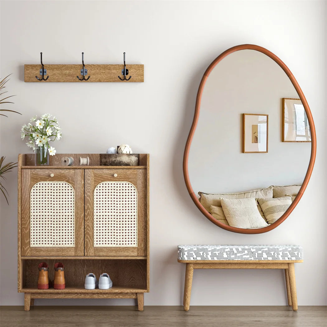 LUVODI Full-Length Dressing Mirror Irregular Wood Decorative Frame Mirror for Home Living Room Bedroom Wall Mounted