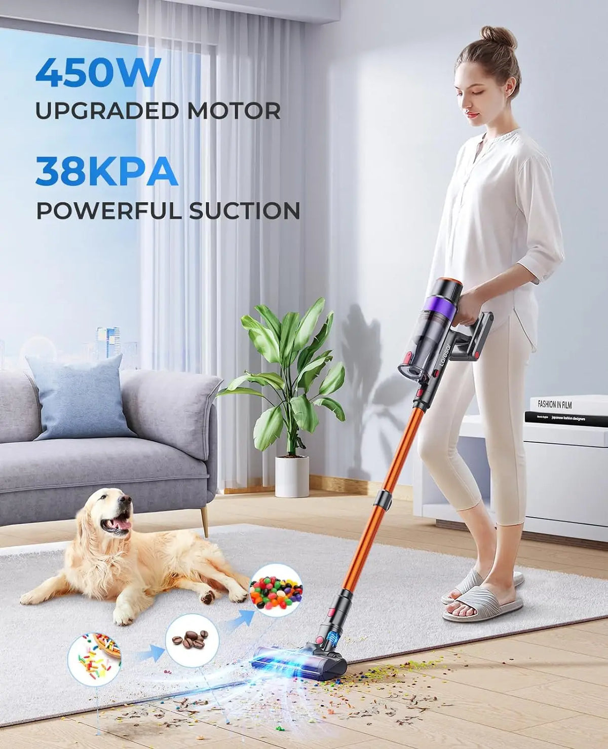 Laresar Elite 8 Cordless Vacuum Cleaner Handheld Home Appliance 450W Powerful smart home Touch Screen 55 Mins Detachable Battery