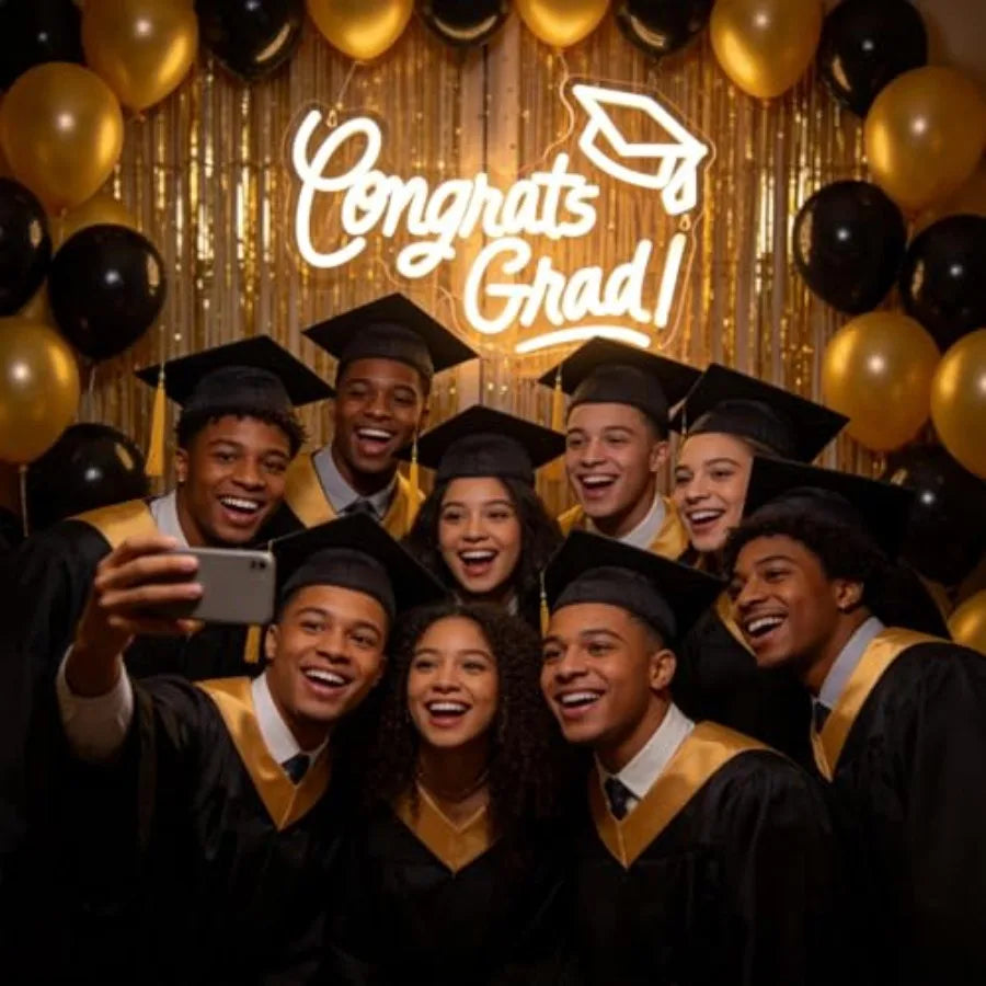 Congrats Grad Neon Sign with Graduation Cap, 16*11In Warm White Grad Light Up Led Sign for Class of 2026 Graduation Party Decor