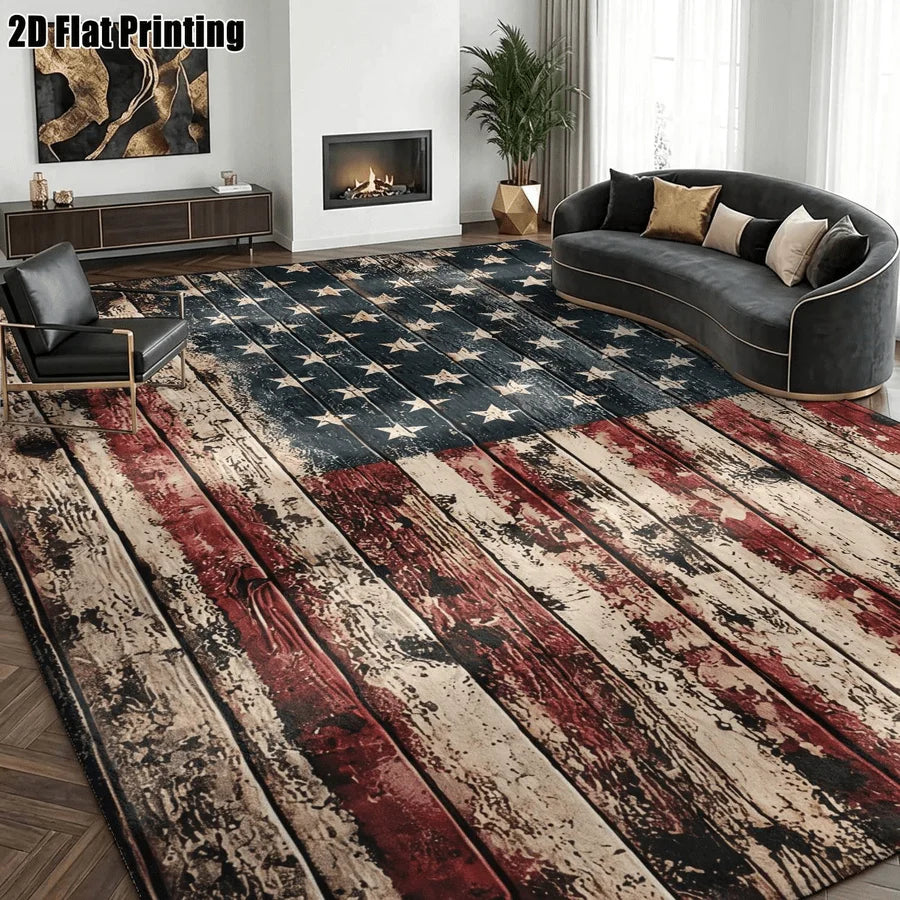 1Pc American Retro Star Stripe Pattern Rug, Machine Washable, Personalized Decoration, Retro Style Home Essential, Suitable for Living Room, Bedroom, Entryway, Office, Corridor and Other Areas