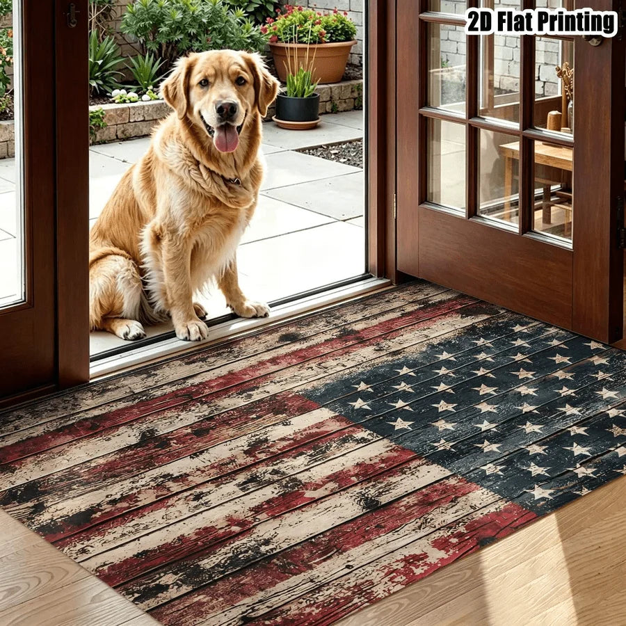 1Pc American Retro Star Stripe Pattern Rug, Machine Washable, Personalized Decoration, Retro Style Home Essential, Suitable for Living Room, Bedroom, Entryway, Office, Corridor and Other Areas