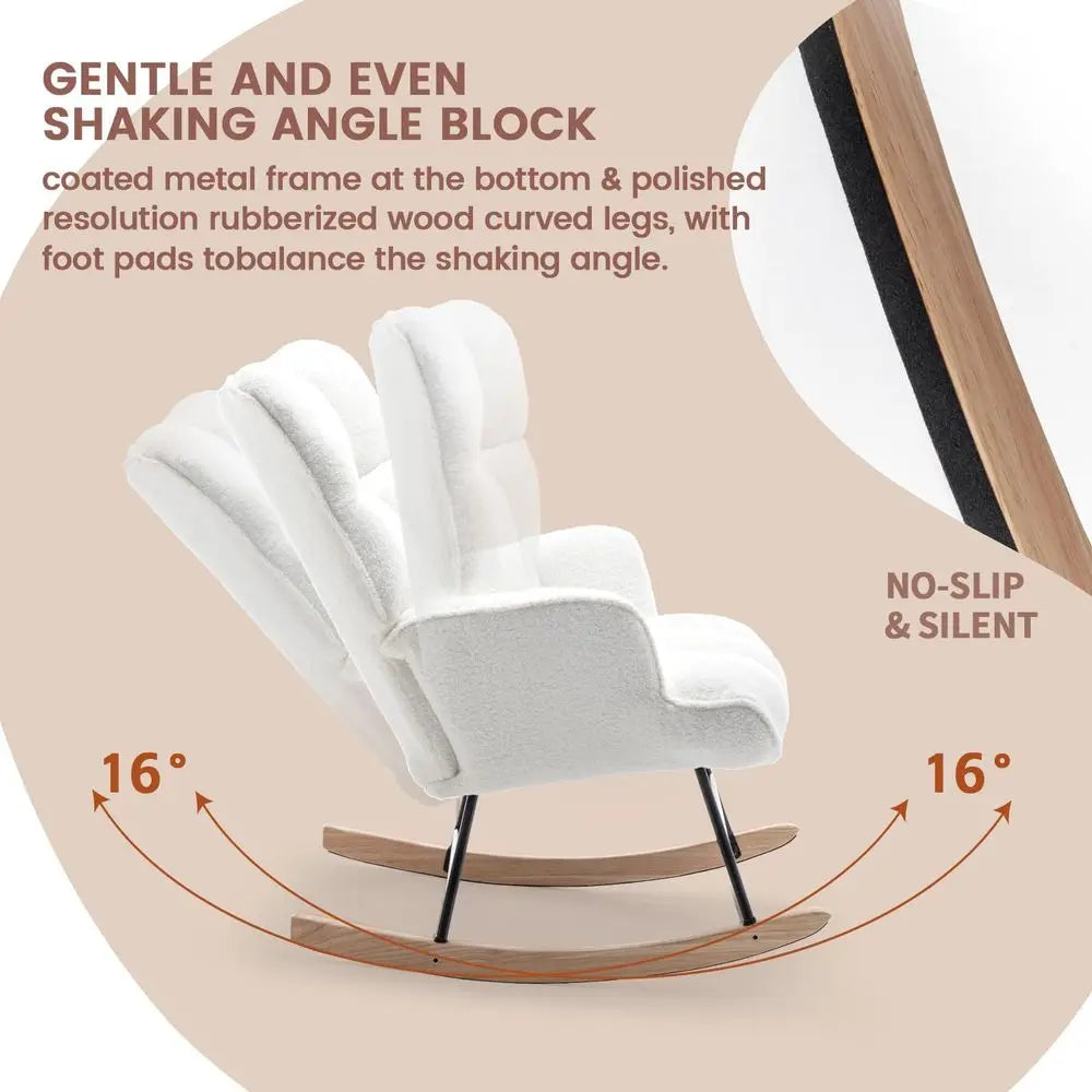 Rocking Chair Nursery Teddy Upholstered Glider Rocker Rocking Accent Chair Padded Seat with High Backrest Armchair Comfy Side C