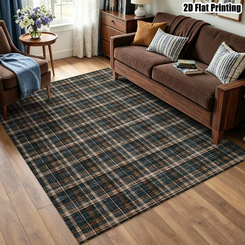 1Pc Retro Plaid American Style Rug, Country Style Decorative Mat for Living Room, Bedroom, Dining Room, Bedside, Indoor and Patio, Home Decoration Accessory