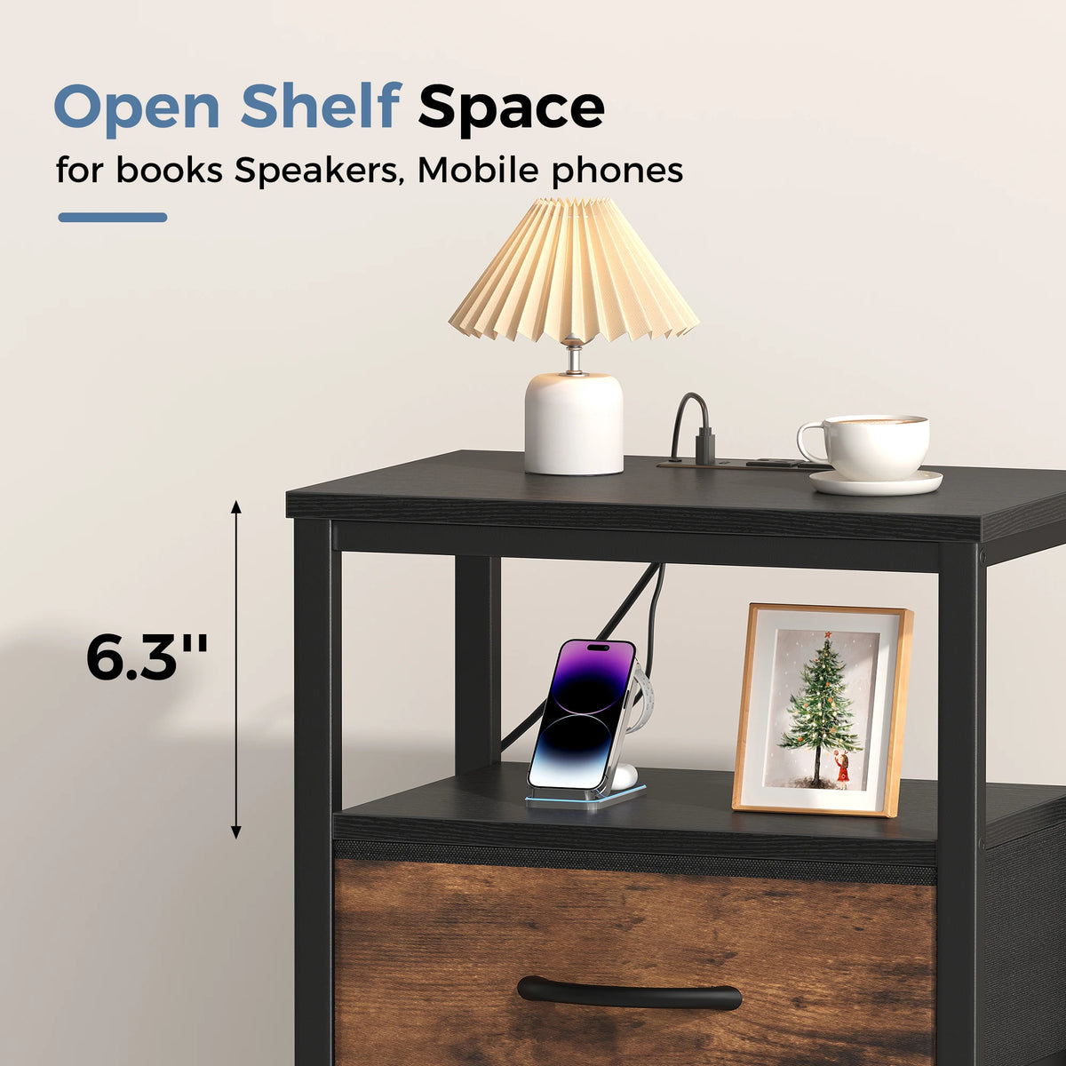 MCQ Nightstand Set of 2 Fabric Drawers with Charging Station Cabinets Bedside End Table Storage With Charging Station for Home