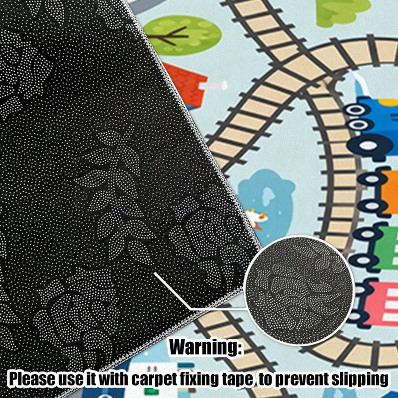 1Pc Cartoon Transportation Town Pattern Printed Rug, Retro Art Decorative Rug for Living Room, Bedroom, Dining Room, Bedside, Indoor and Outdoor Patio, Home Decor