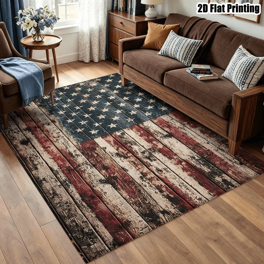 1Pc American Retro Star Stripe Pattern Rug, Machine Washable, Personalized Decoration, Retro Style Home Essential, Suitable for Living Room, Bedroom, Entryway, Office, Corridor and Other Areas