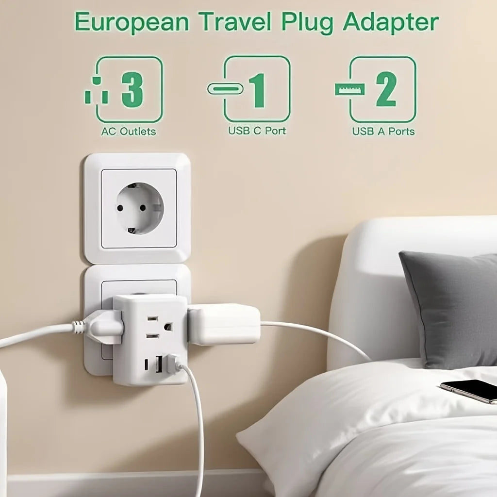 Versatile Multi-Plug Socket Expander, Power Board without Surge Protector, 3 USB Wall Chargers (1 USB C), Suitable for Dorm, Travel, Home, Office, Home Essential