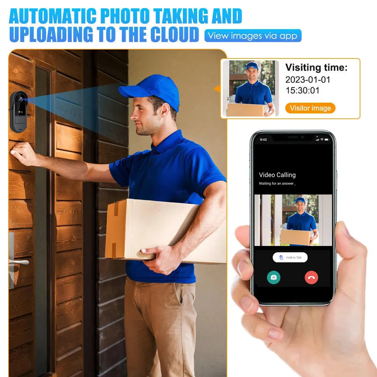 XBIBI Tuya WiFi doorbell 2-way HD 1080P, microSD/cloud, waterproof, 1000mAh battery, long standby,Wireless Security Camera