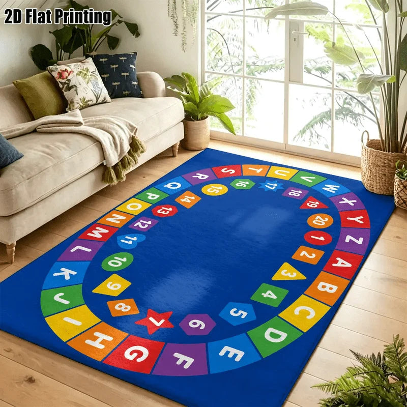 1Pc Alphabet Number Geometric Pattern Rug, Retro Art Decorative Carpet for Living Room, Bedroom, Dining Room, Bedside, Indoor and Outdoor Patio, Home Decoration