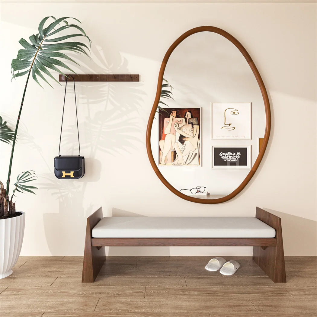 LUVODI Full-Length Dressing Mirror Irregular Wood Decorative Frame Mirror for Home Living Room Bedroom Wall Mounted