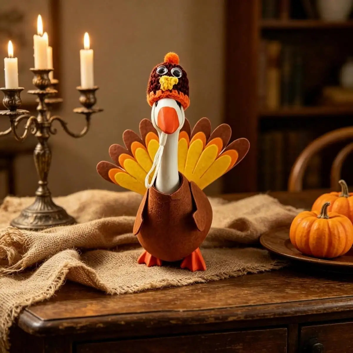 Turkey Desk Goose Outfit Funny Thanksgiving Goose Costume With Tail Feather And Knitted Hat Set For Holiday Parties