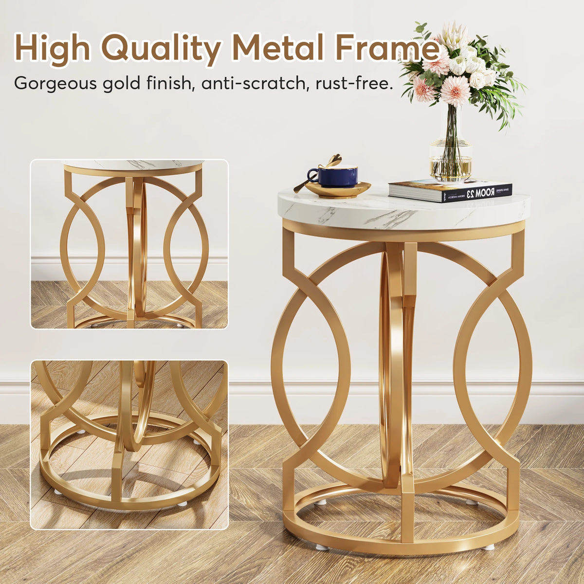 Tribesigns Modern Round End Table with Thick Wood Top, 20“ Side Table Cocktail Table with Unique O-Shaped Base