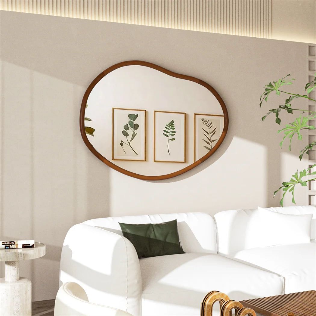 LUVODI Full-Length Dressing Mirror Irregular Wood Decorative Frame Mirror for Home Living Room Bedroom Wall Mounted