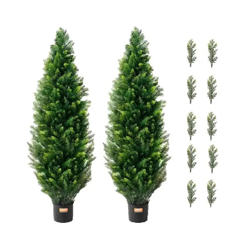SucceBuy Artificial Cedar Topiary Tree Evergreen Fake Pine Cypress Trees Plant Artificial Greenery Set for Home Decor Outdoor