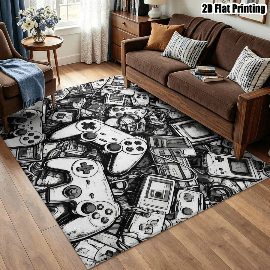 1Pc Retro Game Controller Pattern Printed Carpet, Art Decorative Carpet, Suitable for Living Room, Bedroom, Dining Room, Bedside, Indoor and Game Room, Home Decoration Accessories
