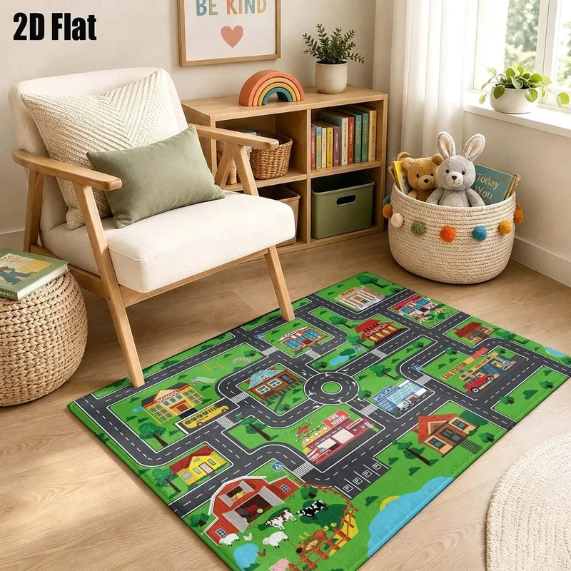 1Pc Retro American Town Road Pattern Rug, Machine Washable, Cozy Home Decoration, Ins Style Universal, Suitable for Living Room, Bedroom, Entryway, Office, Game Room and Other Areas
