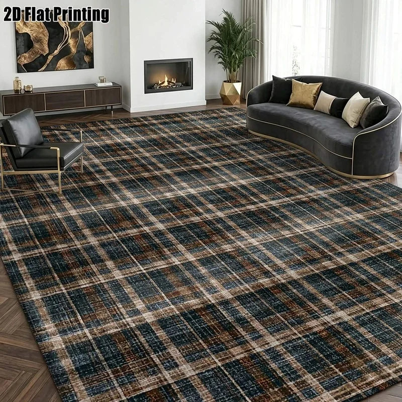 1Pc Retro Plaid American Style Rug, Country Style Decorative Mat for Living Room, Bedroom, Dining Room, Bedside, Indoor and Patio, Home Decoration Accessory
