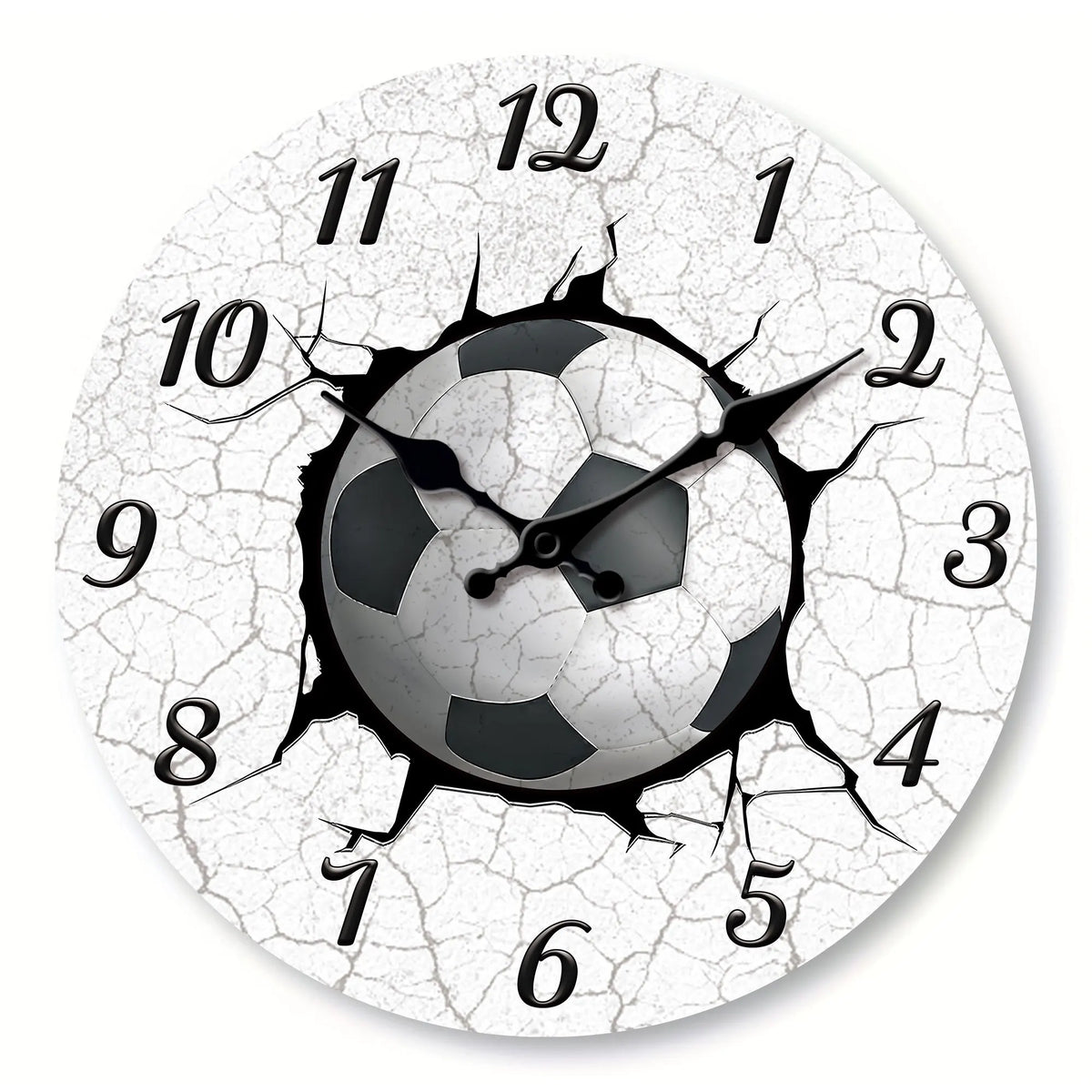 1pc 25.4-40.64 cm Sports Football Wooden Wall Clock, Football Print Crack-Sports Theme Design Round Wall Clock-Silent Quartz Clock, Suitable for Living Room, Kitchen, Bedroom, Office, Gym Decoration, Home Decor, Wall Decor, G