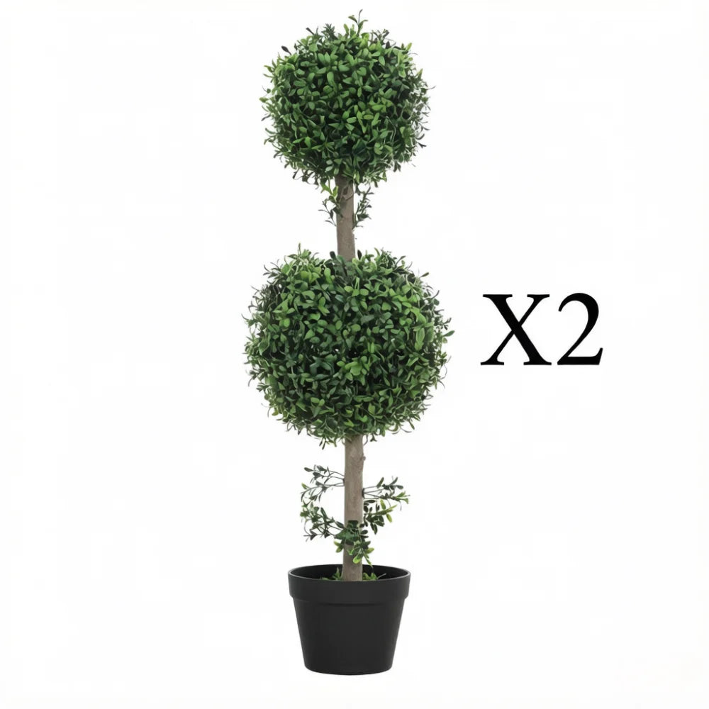 Stylish Artificial Topiary,Double-Ball Topiary Tree in Pot,Chic Artificial Ball Boxwood Topiary Trees(Only 2Pcs Artificial Plant)