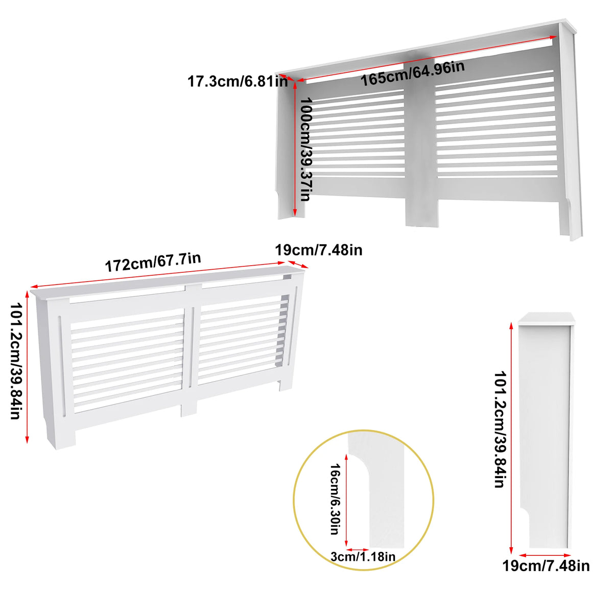 Modern 100cm MDF Wood Slat Radiator Cover for Living Room Bedroom Hallway - Decorative Cabinet Slat Style