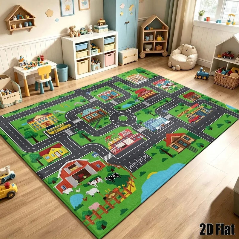 1Pc Retro American Town Road Pattern Rug, Machine Washable, Cozy Home Decoration, Ins Style Universal, Suitable for Living Room, Bedroom, Entryway, Office, Game Room and Other Areas