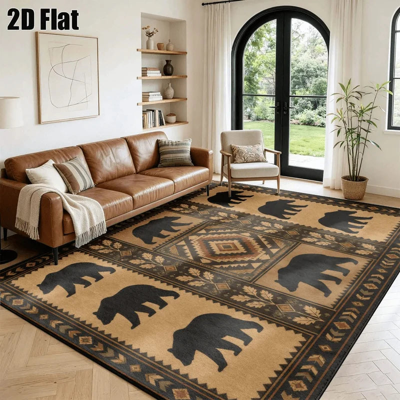 1Pc American Retro Bohemian Black Bear Pattern Carpet, Art Decorative Carpet, Suitable for Living Room, Bedroom, Dining Room, Bedside, Indoor and Outdoor Patio, Home Decoration