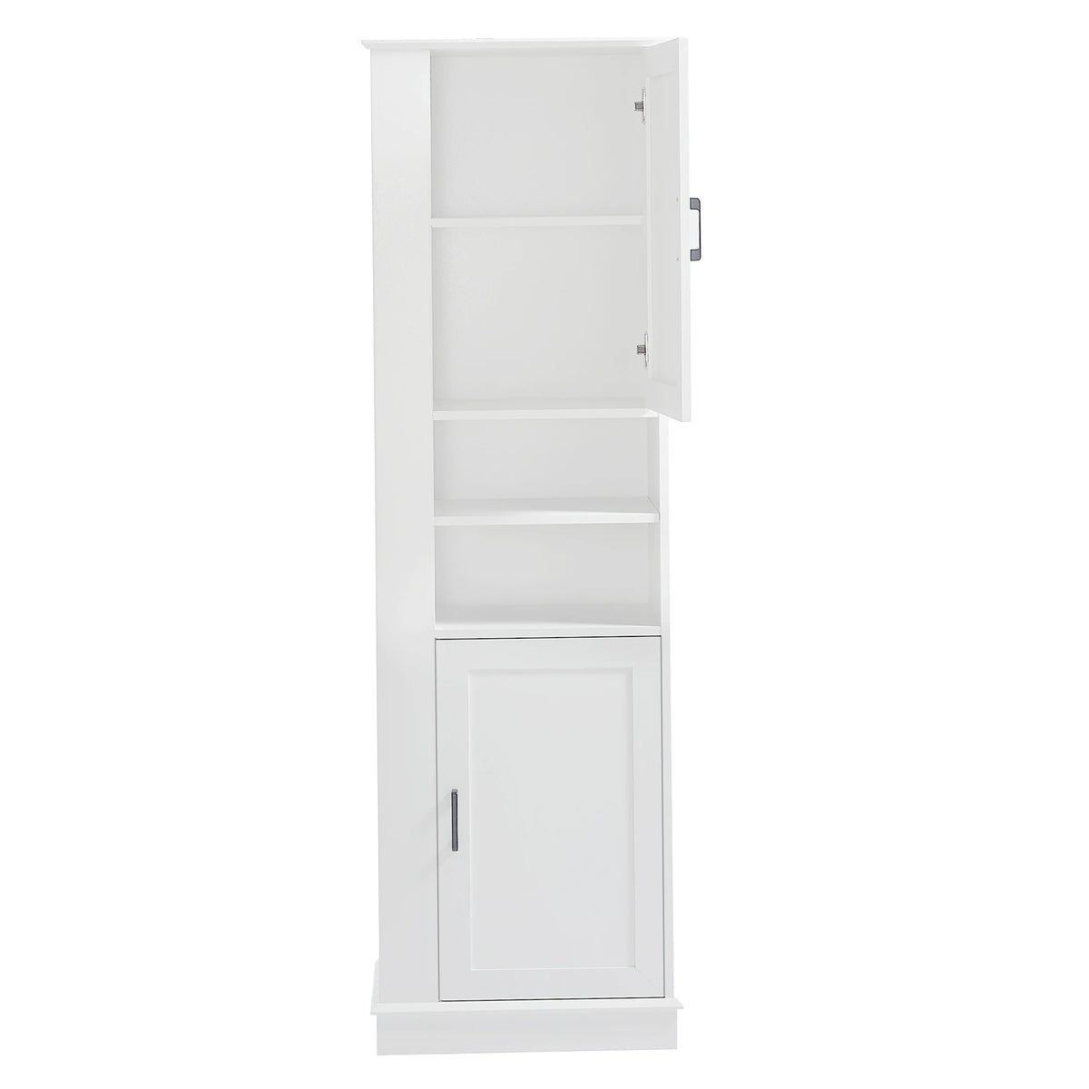 Freestanding Bathroom Storage Cabinet White MDF Tall Organizer with Adjustable Shelves and Side Hook Laundry Room Floor Unit