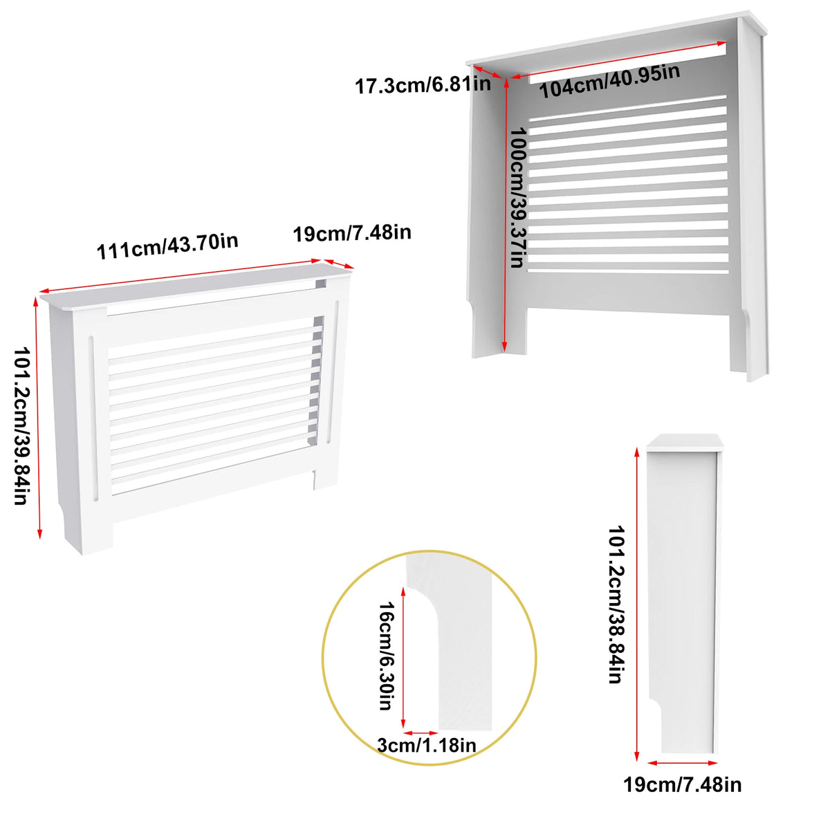 Modern 100cm MDF Wood Slat Radiator Cover for Living Room Bedroom Hallway - Decorative Cabinet Slat Style