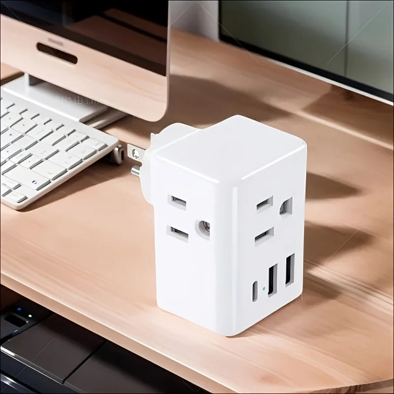 Versatile Multi-Plug Socket Expander, Power Board without Surge Protector, 3 USB Wall Chargers (1 USB C), Suitable for Dorm, Travel, Home, Office, Home Essential