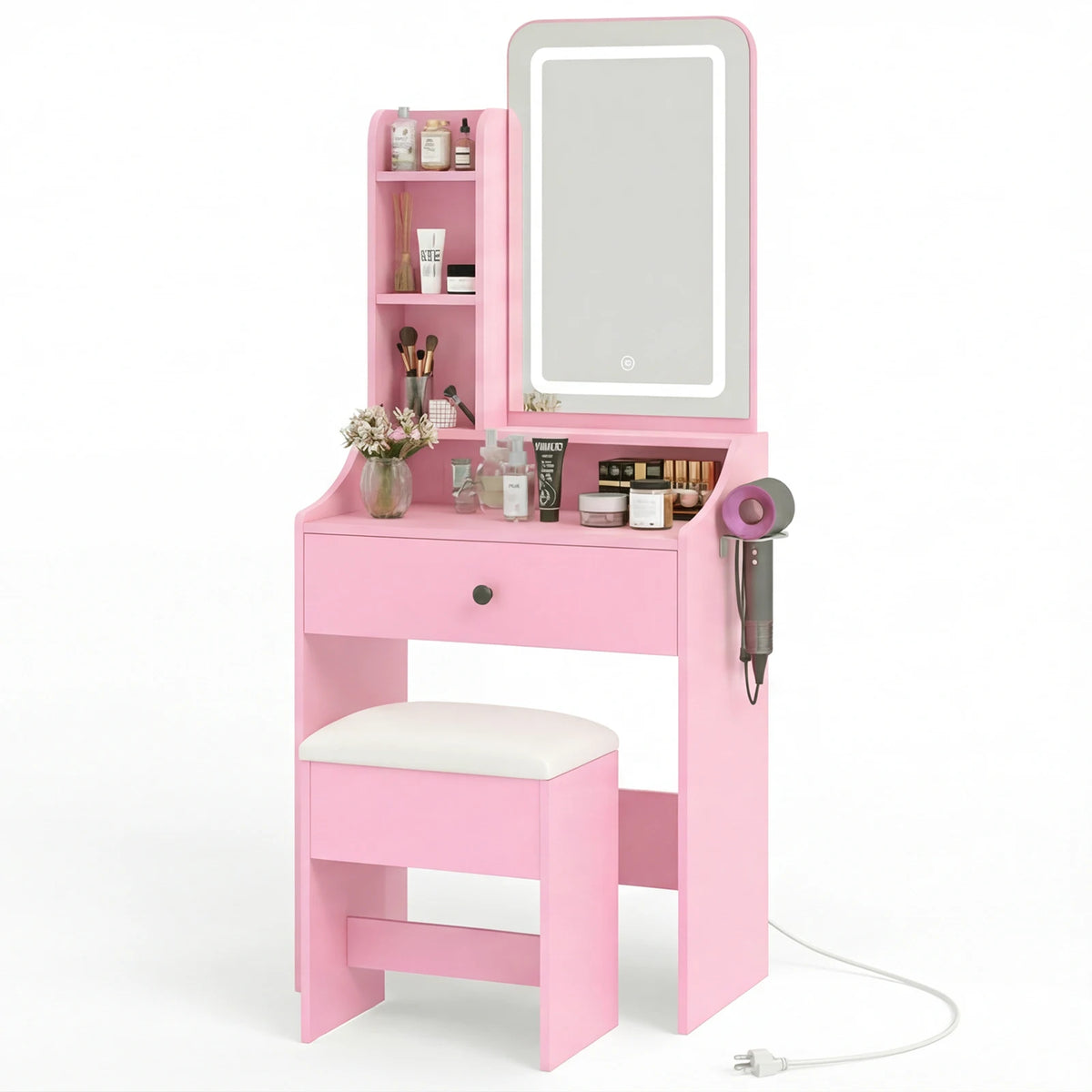 MCQ Living Room Wood Cabinet With LED Mirror Small Makeup Vanity Desk Storage Display Nightstand Bedside Coffee Sofa Tea Table Cabinets For Furniture