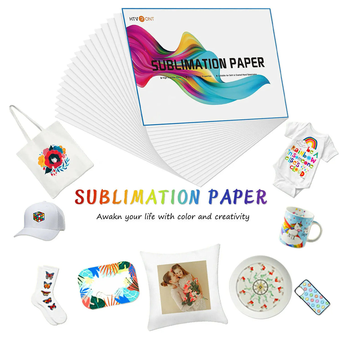 HTVRONT 150 Sheets 8.5 X 11 Inches A4(US)Sublimation Paper Heat Transfer Paper for Inkjet Printer T-shirt Clothes Printing 120g