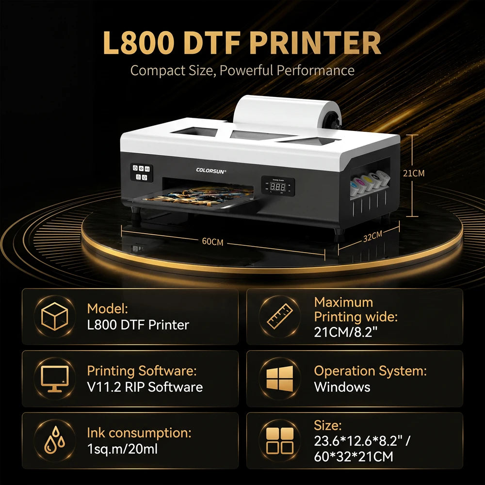Colorsun A4 DTF Printer For Epson L800 Impresora A4 DTF Printing Machine Direct to Film A4 DTF Printers For T-Shirts Hoodies