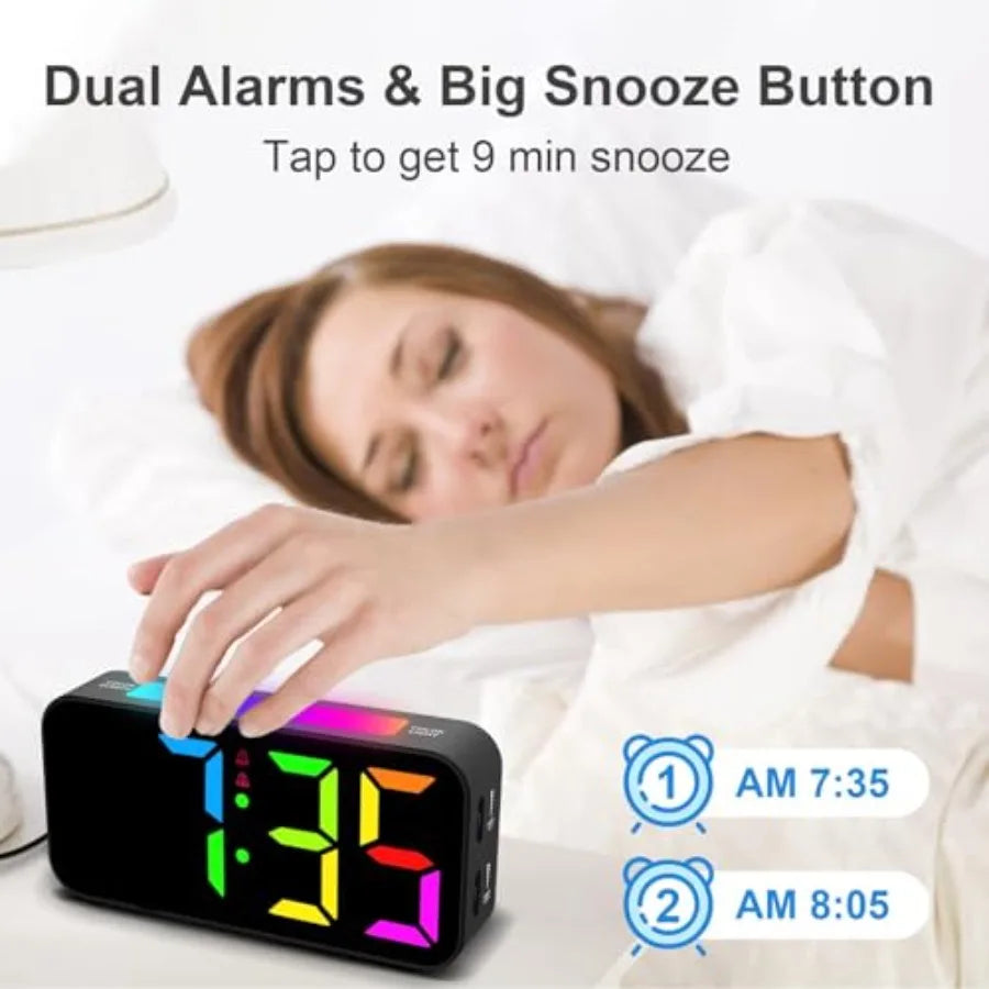 Loud Alarm Clocks for Bedrooms Heavy Sleepers, Plug-in Digital Bedside Clock with Night Light, Large Display, Dual Alarm, Snooz