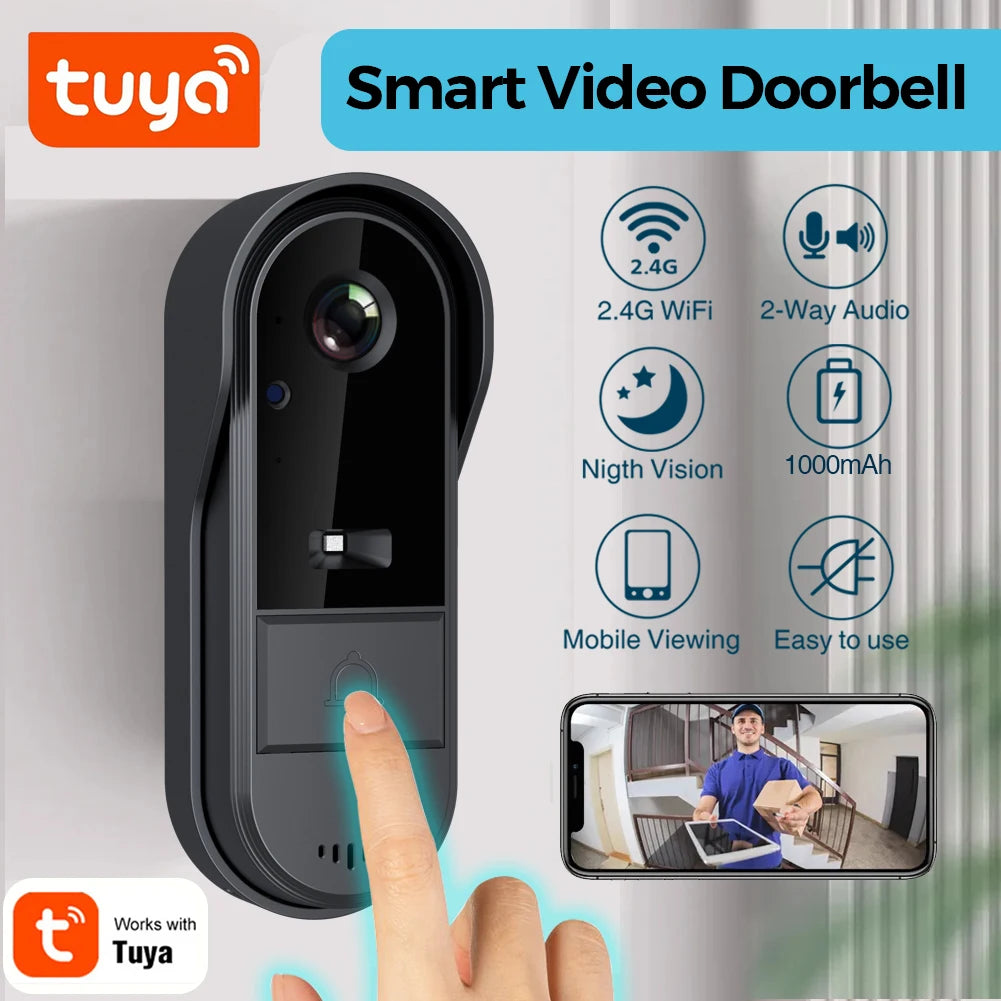 XBIBI Tuya WiFi doorbell 2-way HD 1080P, microSD/cloud, waterproof, 1000mAh battery, long standby,Wireless Security Camera