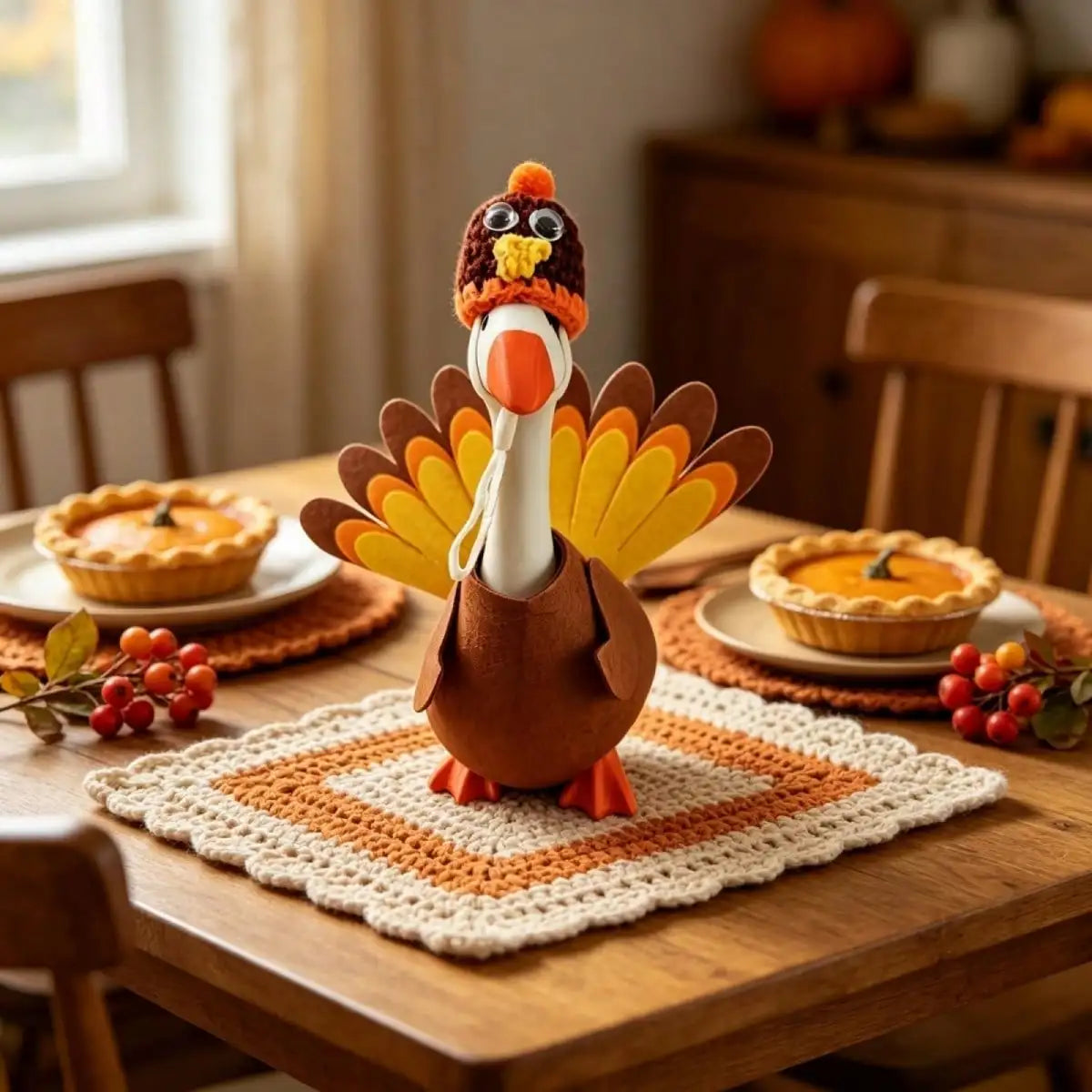 Turkey Desk Goose Outfit Funny Thanksgiving Goose Costume With Tail Feather And Knitted Hat Set For Holiday Parties